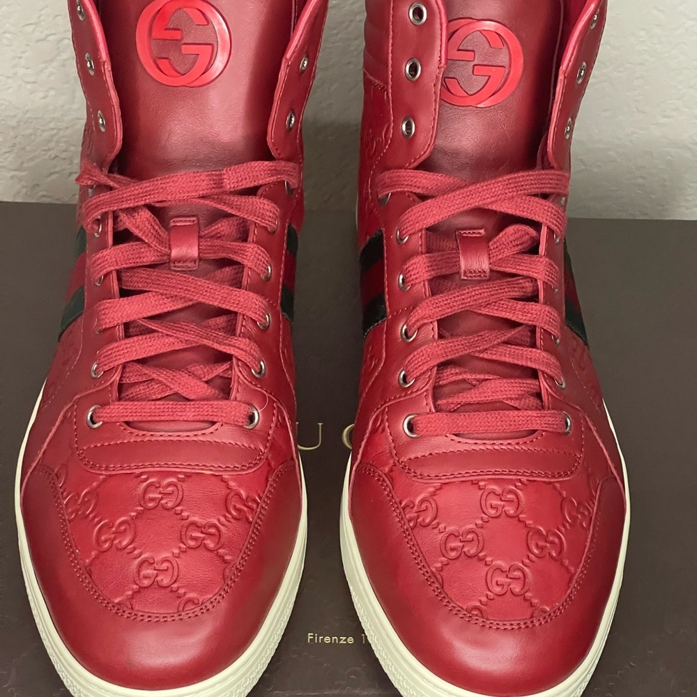Gucci Red Leather Sneakers Minimalist Design